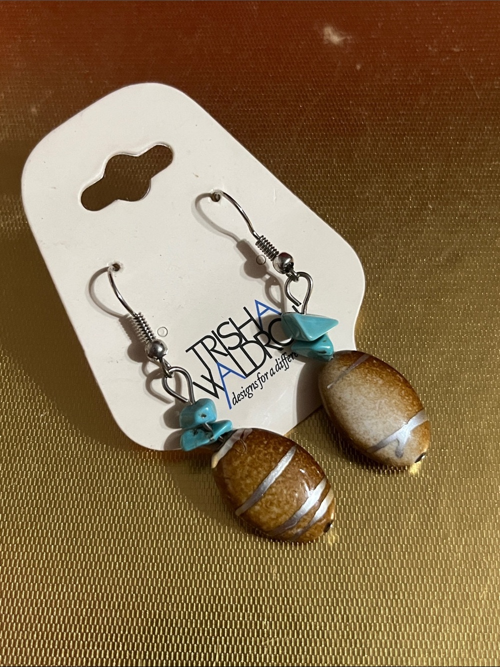 Turquoise & Brown Bead Drop Earrings by Trisha Walden
